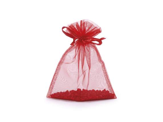 Strawberry red organza bag 12x16 cm with tie