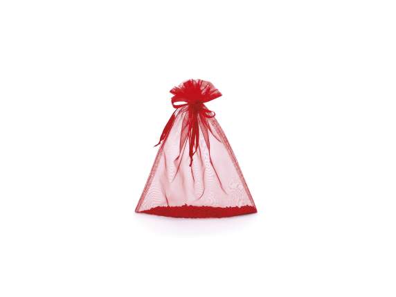Strawberry red organza bag 23x30 cm with tie