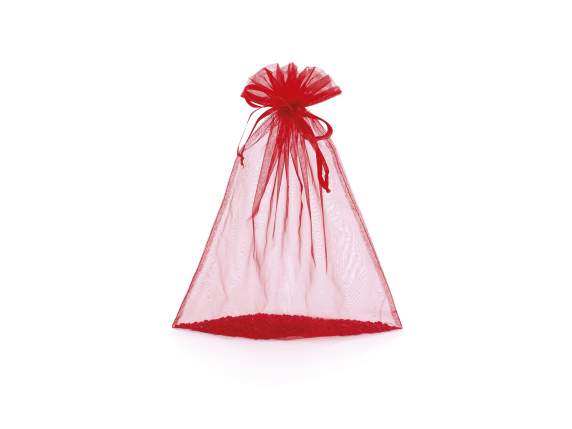 Strawberry red organza bag 30x40 cm with tie