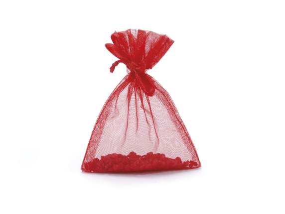 Strawberry red organza bag 8x11 cm with tie