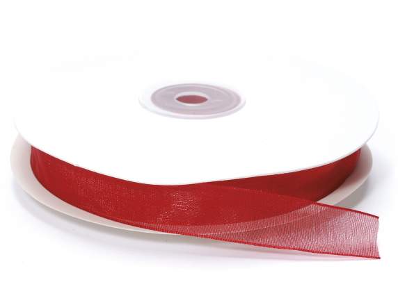 Strawberry red organza ribbon 15mm x 50mt