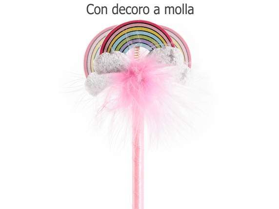 Stylo à bille avec arc-en-ciel en résine et plumes exposées
