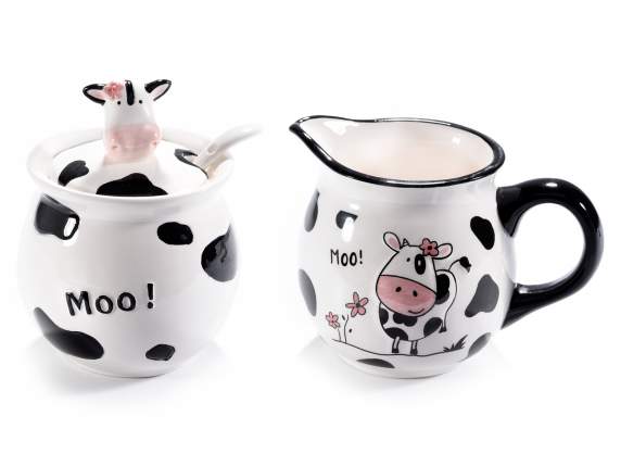 Set de lait et sucrier en céramique décor Cow moo
