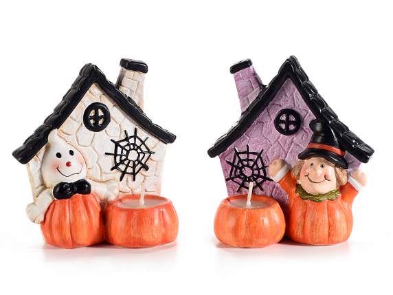 Decorat de Halloween din teracota colorata cu lumanare