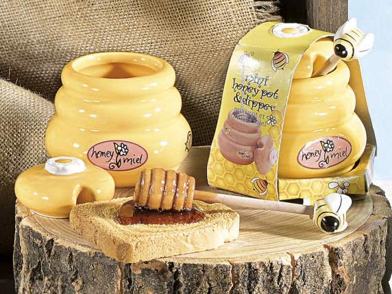 Borcan de miere din ceramica de 150 ml, cusa de miere