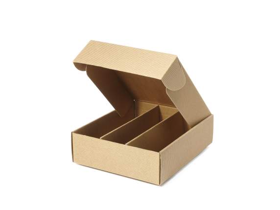 Suport pentru sticle naturale rustic cu 3 compartimente