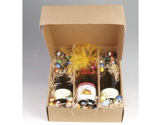 Suport pentru sticle naturale rustic cu 3 compartimente