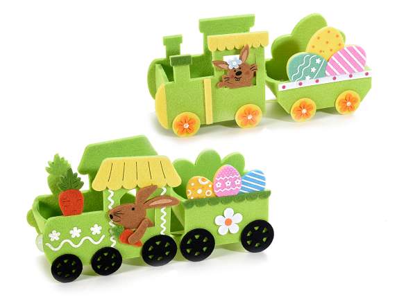 Sweet gift train in colored cloth with egg and bunny