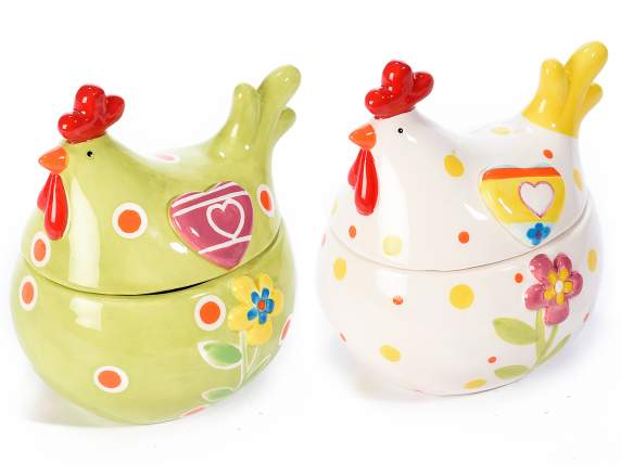 Sweets jar chicken shaped in colorful ceramic