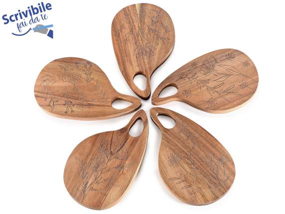 Juego de 5 tablas de cortar de madera con grabados florales