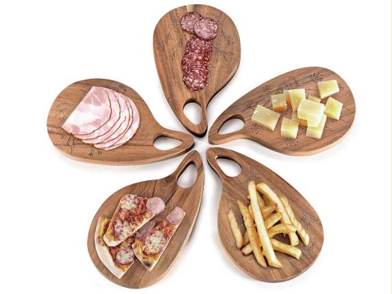 Juego de 5 tablas de cortar de madera con grabados florales
