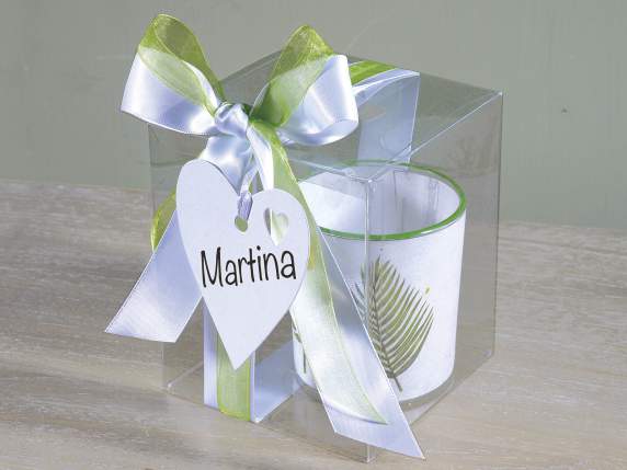 Confezione 25 tag a cuore in carta bianca con nastro di raso