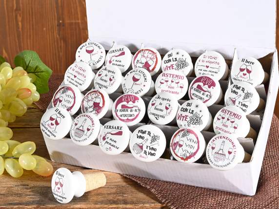 Tapón de corcho y cerámica con decoraciones de vino