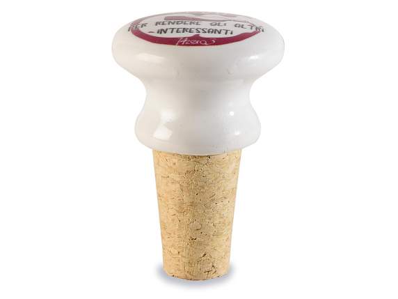 Tapón de corcho y cerámica con decoraciones de vino