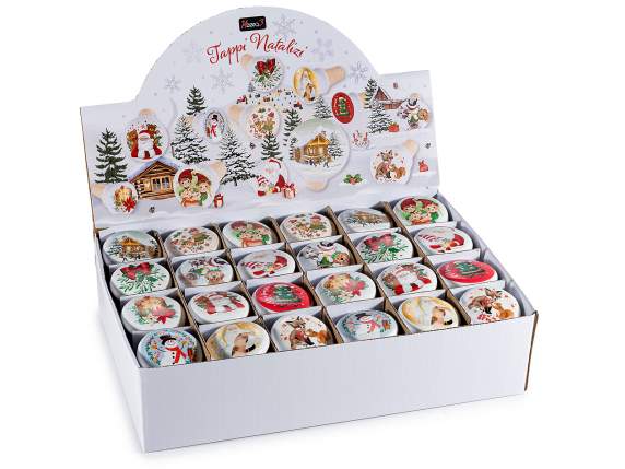 Tapón de corcho y cerámica con adornos navideños.