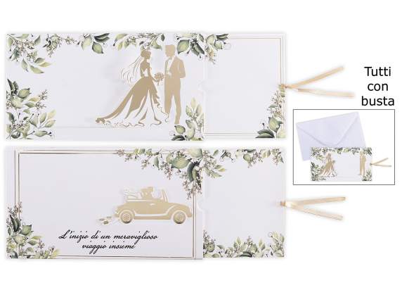 Tarjeta de felicitación de boda deslizante con impresión dor