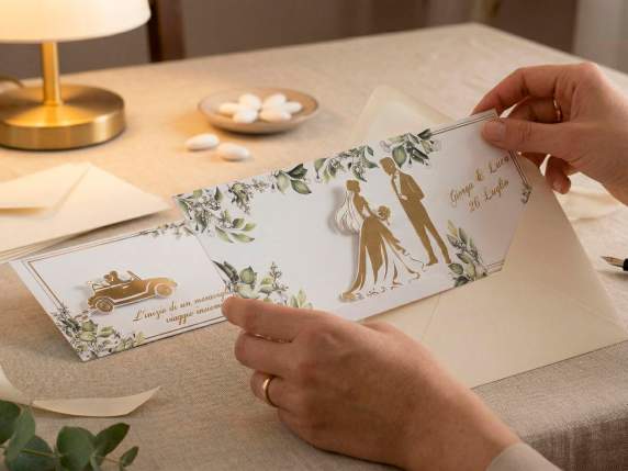 Tarjeta de felicitación de boda deslizante con impresión dor