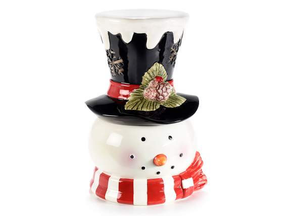 Tarro de cerámica con forma de muñeco de nieve y luces LED