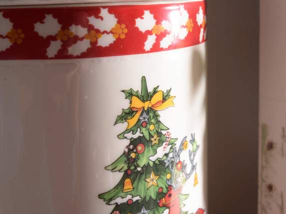 Tarro de comida de cerámica con Papá Noel y árbol de Navidad