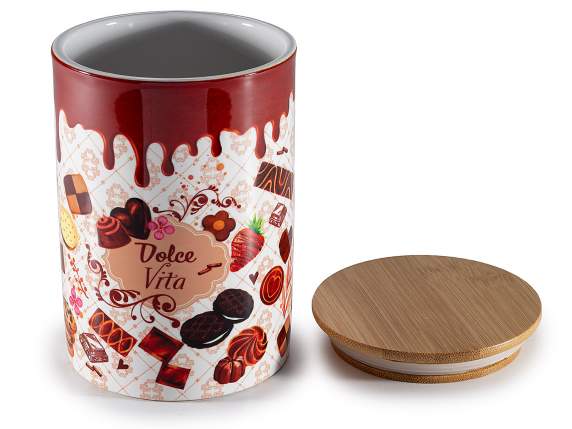Tarro de cerámica para alimentos con estampado de dulces