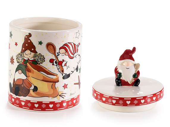 Tarro de cerámica para comida con decoraciones de gnomos