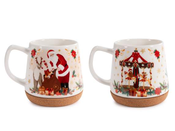 Mug de Noël en porcelaine de 500 ml avec base en liège