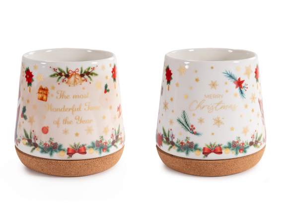 Mug de Noël en porcelaine de 500 ml avec base en liège