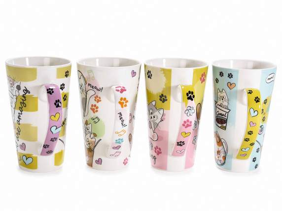 Mug en porcelaine avec motif Happy Cats et anses imprimées