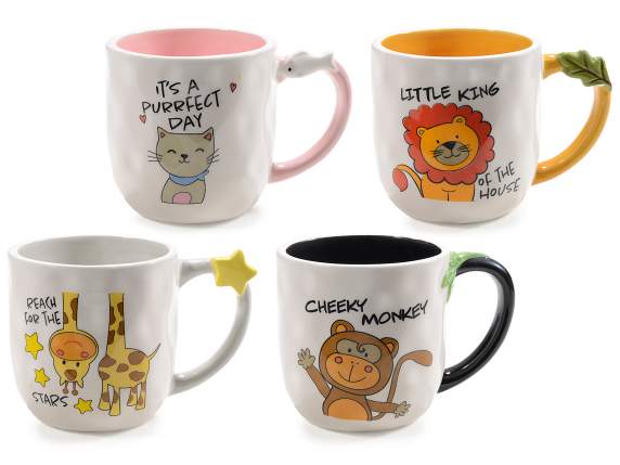 Taza cerámica martillada 480ml con decoración en relieve