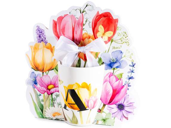 Taza de porcelana de 300 ml con estampado floral y letras