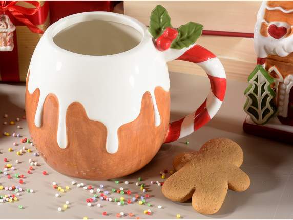 Taza cerámica 580 ml, asa de palito de azúcar y bayas