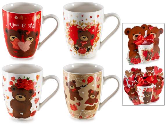 Taza de porcelana de 300 ml con decoración osito enamorado