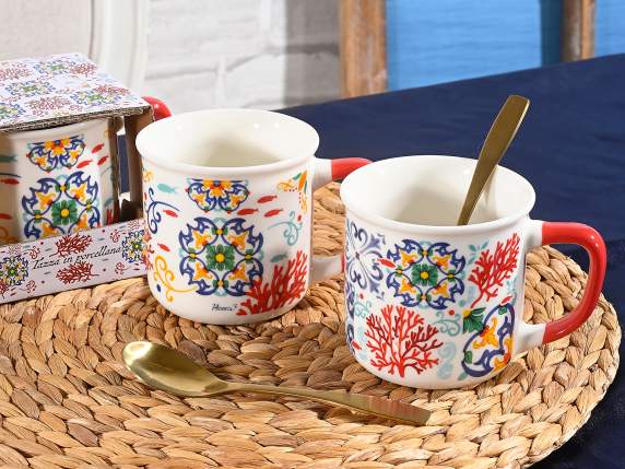 Taza de porcelana de 300 ml con decoración de mayólica