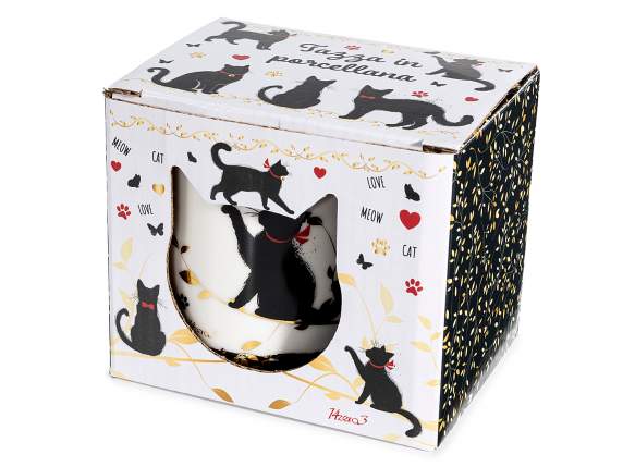 Taza porcelana 350 ml decoraciones de gatos y detalles