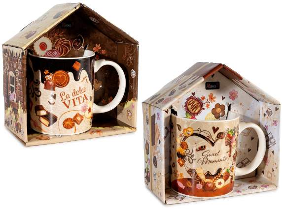 Taza de porcelana de 320 ml con estampado de chocolate