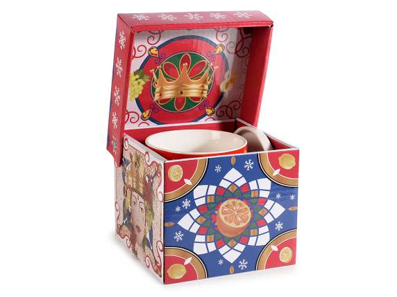 Taza de porcelana con tapa-platillo en caja de regalo