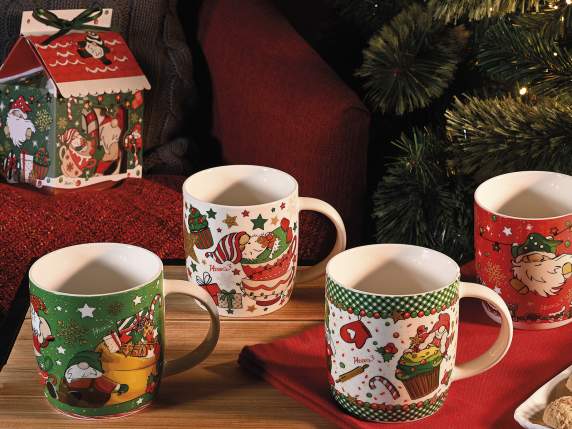 Taza de porcelana navideña 350ml decoración gnomos