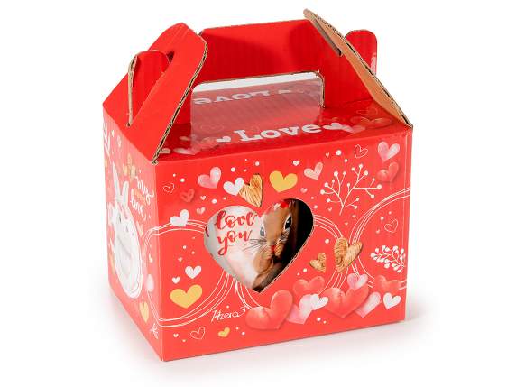Taza porcelana 350ml con animalitos y asa forma corazón