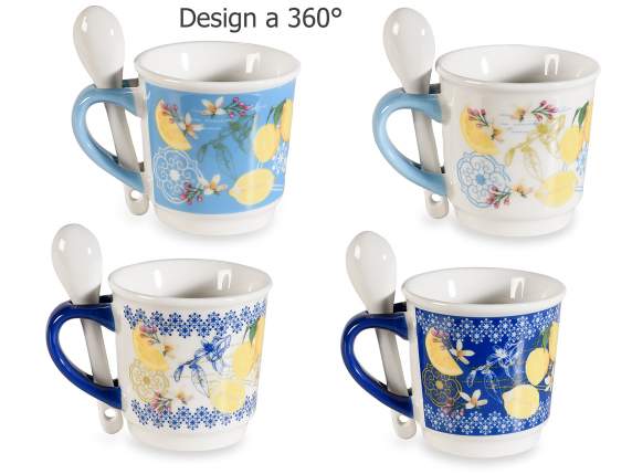 Taza de café de porcelana de 90 ml con motivo cítrico y cuch