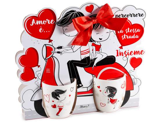Set 2 tazas porcelana 70 ml con decoración de enamorados