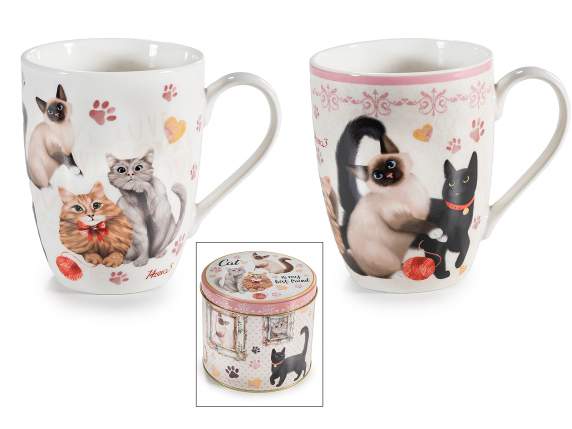 Taza porcelana 300 ml con decoraciones gatitos