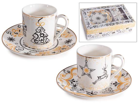 Conferencia. 2 tazas navideñas de porcelana de 65 ml