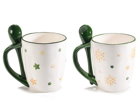 Taza de cerámica de 400 ml con cuchara decorativa navideña