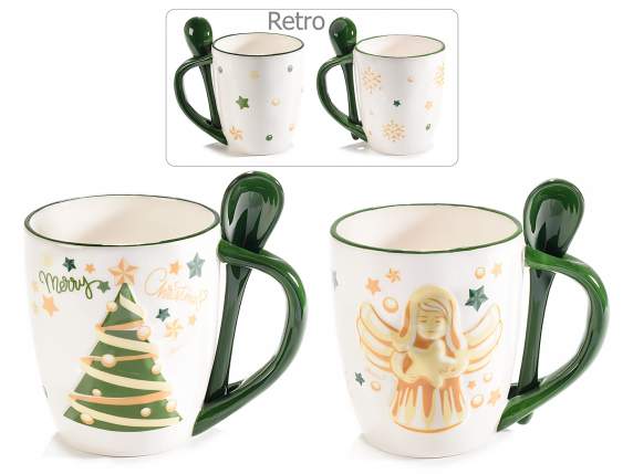 Tazza in ceramica 400 ml con cucchiaino decori natalizi