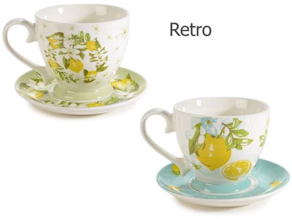 Tazza in porcellana da 400ml con piattino e stampa limoni