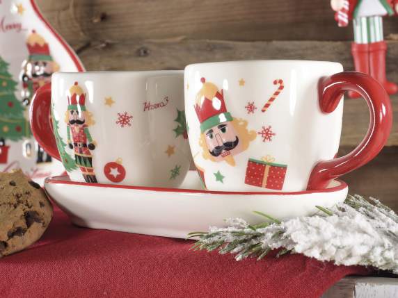 Set 2 tazzine caffè in ceramica 100ml e piattino natalizio