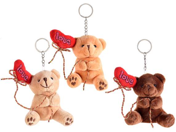 Teddy bear keychain with heart written 