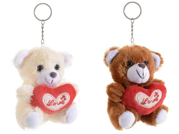 Teddy bear keychain with red heart 