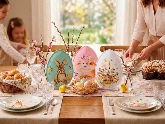 Huevo de tela colorido con estampado de conejito de Pascua