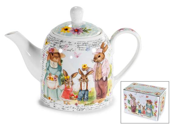 Tetera de porcelana de 500 ml con decoraciones de conejo